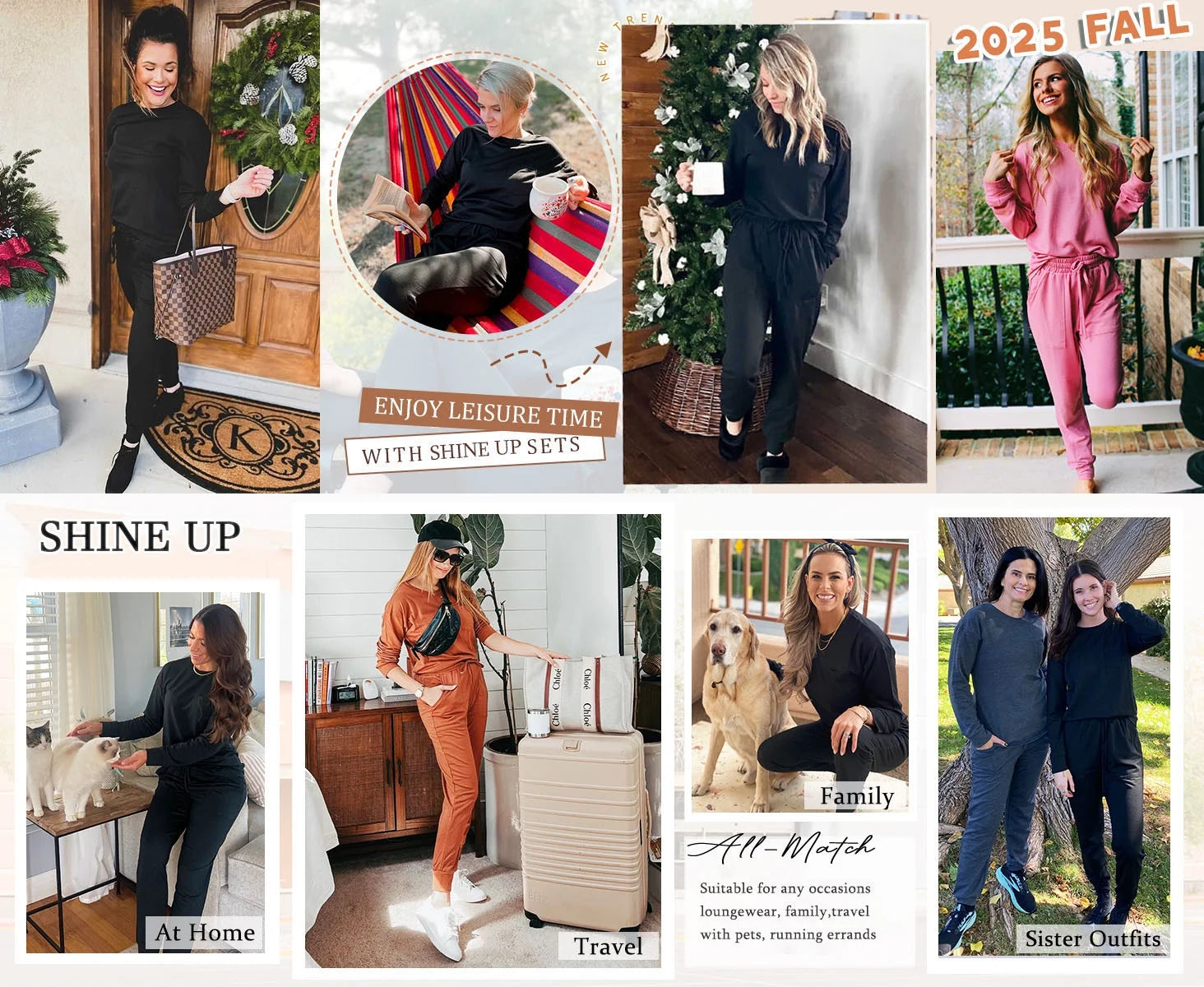 Sweatsuit Sets for Women 2 Piece Lounge Set Loose Jogger Sets Fall Outfits Sets Solid Tracksuits with Pockets