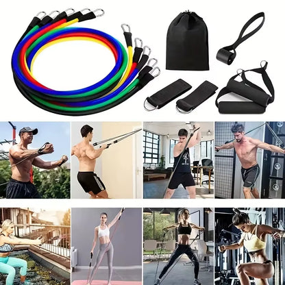 11Pcs TPE Resistance Bands Set, Resistance Bands with Door Anchor, Handles, Carry Bag, Legs Ankle Straps, Exercise Bands